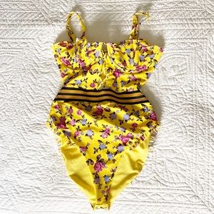 For Love And Lemons Yellow Floral One Piece Swimsuit